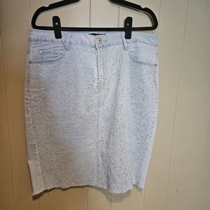 Ashley Stewart Denim Skirt with Rhinestones, Size 16, Light Wash